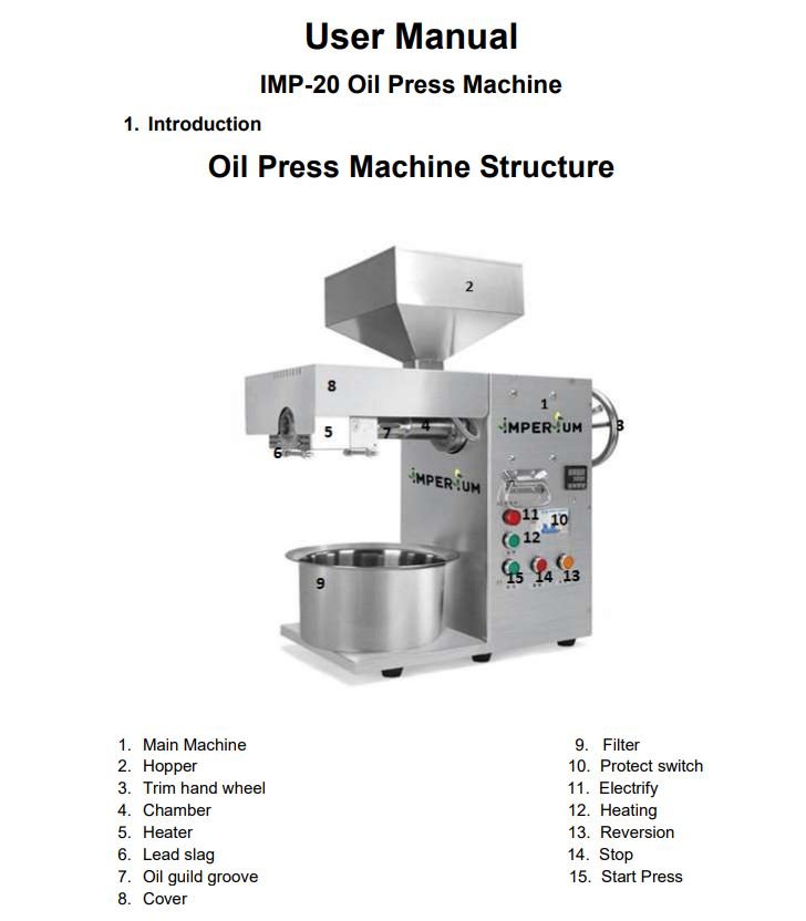 IMP - 20 Heavy Duty Oil Machine – 2000W Semi Commercial Oil Extraction Machine (15–20 Kg/Hr) | Imperium Ventures