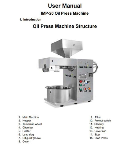 IMP - 20 Heavy Duty Oil Machine – 2000W Semi Commercial Oil Extraction Machine (15–20 Kg/Hr) | Imperium Ventures